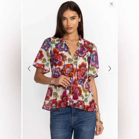 Johnny was calanthe high low empire waist top cream floral lightweight xl - Picture 1 of 6